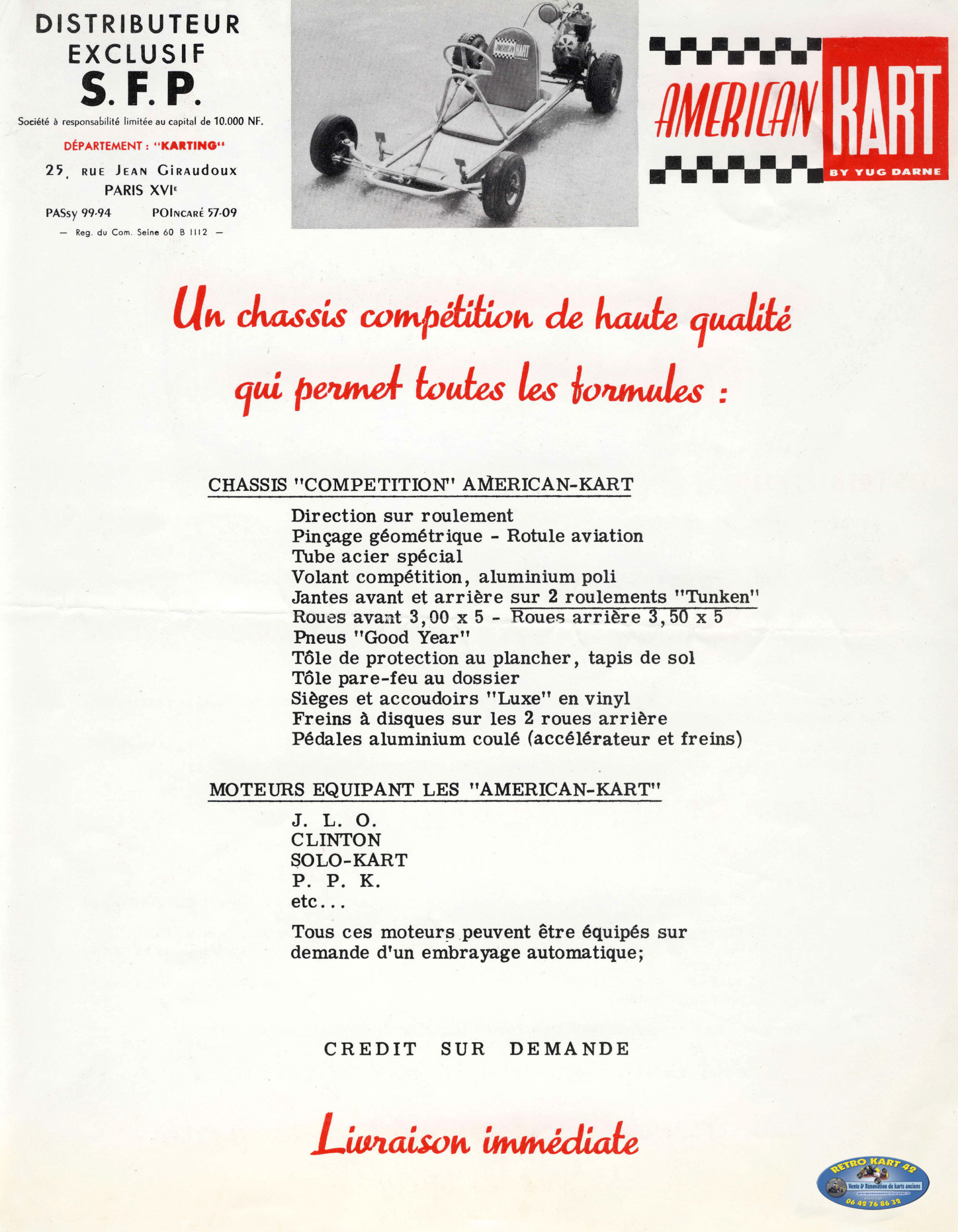 Châssis; SFP Américan Kart; Paris; JLO; Clinton; PPK; Solo-Kart; 1960